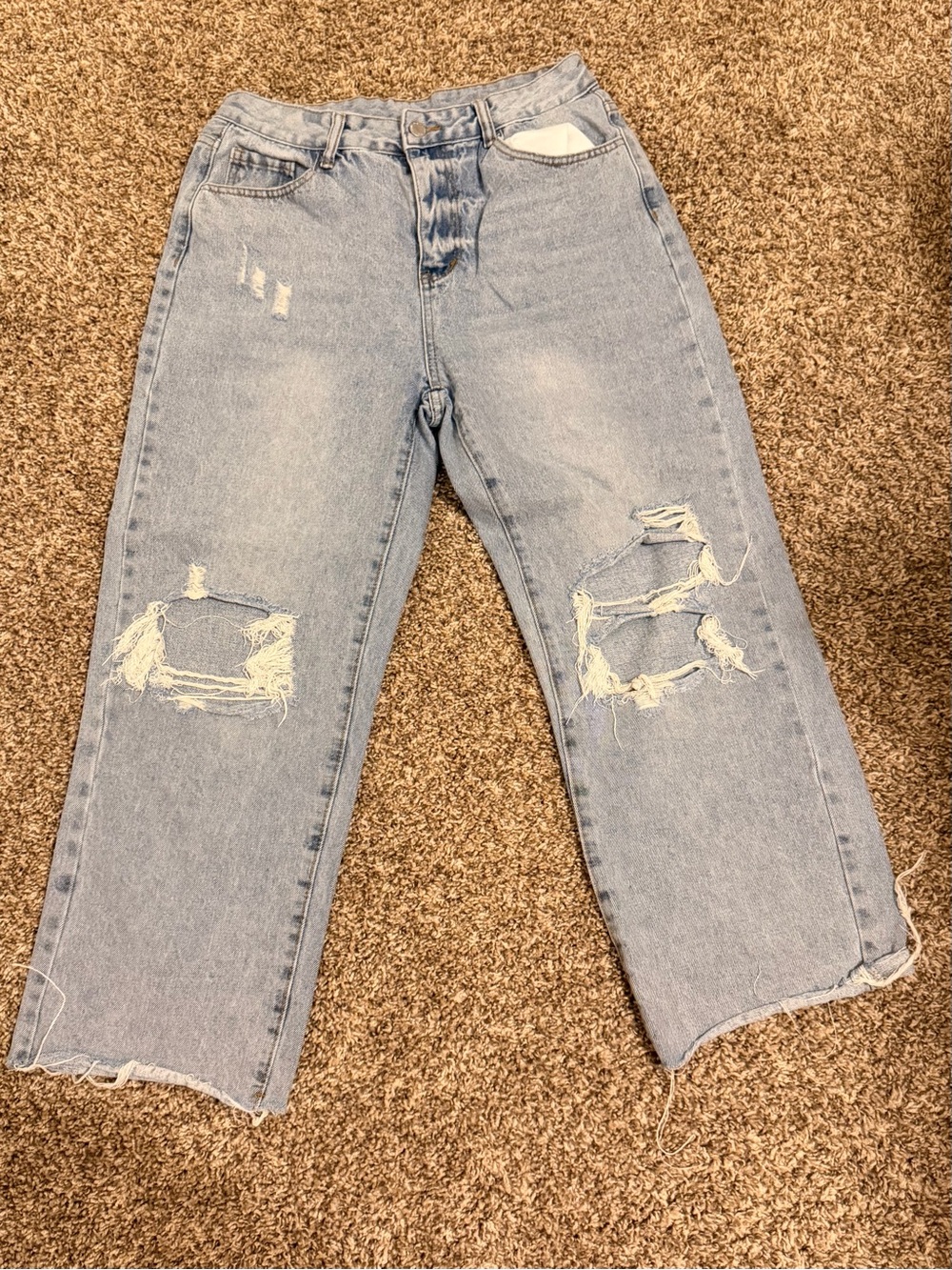 SHEIN Light Blue Distressed Boyfriend Jeans